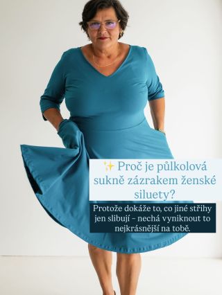 ✨ Půlkolová = zázrak ženské siluety. Nesnaží se tě změnit. Jen zvýrazní to, co je na tobě krásné už teď. Každý krok v ní...